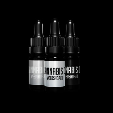CBD CBN THCA oil 3-pack with black dropper bottles and EU-compliant formulation